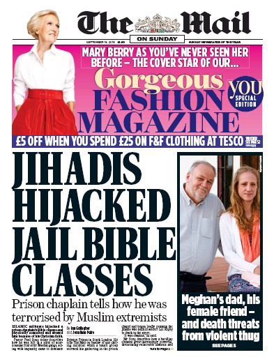 The Mail on Sunday Newspaper Front Page for 16 September 2018