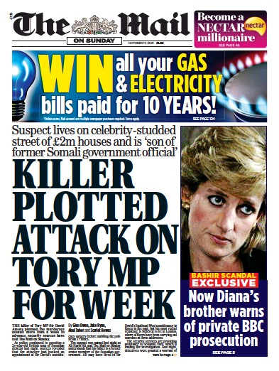 The Mail on Sunday (UK) Newspaper Front Page for 17 October 2021
