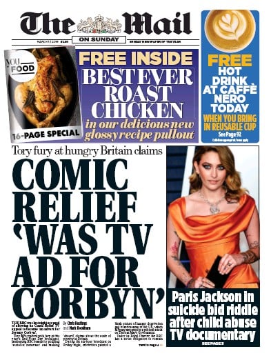 The Mail on Sunday Newspaper Front Page for 17 March 2019
