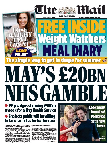The Mail on Sunday Newspaper Front Page for 17 June 2018