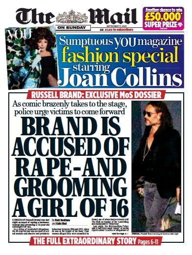 The Mail on Sunday (UK) Newspaper Front Page for 17 September 2023