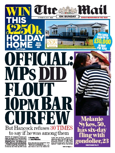 The Mail on Sunday Newspaper Front Page for 18 October 2020
