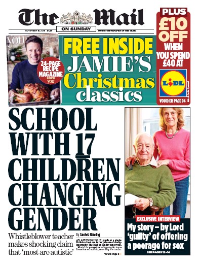 The Mail on Sunday Newspaper Front Page for 18 November 2018