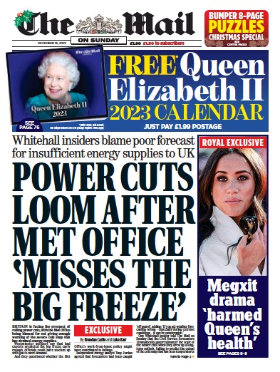 The Mail on Sunday Newspaper Front Page for 18 December 2022