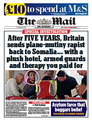 The Mail on Sunday Newspaper Front Page for 19 November 2023