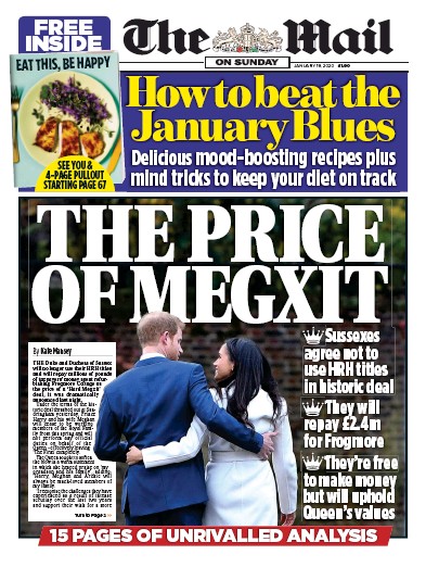 The Mail on Sunday Newspaper Front Page for 19 January 2020