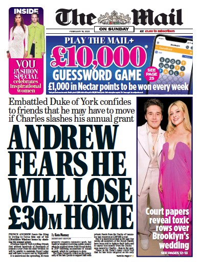 The Mail on Sunday (UK) Newspaper Front Page for 19 February 2023