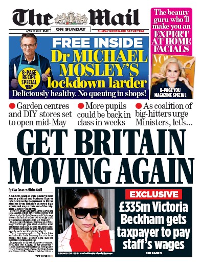 The Mail on Sunday Newspaper Front Page for 19 April 2020