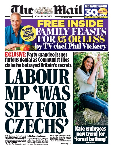 The Mail on Sunday Newspaper Front Page for 19 May 2019