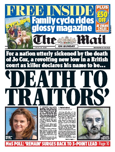 The Mail on Sunday Newspaper Front Page for 19 June 2016