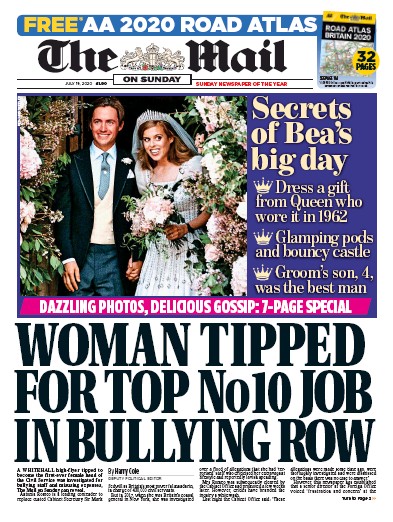 The Mail on Sunday Newspaper Front Page for 19 July 2020