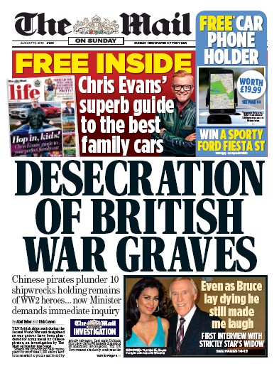 The Mail on Sunday (UK) Newspaper Front Page for 19 August 2018