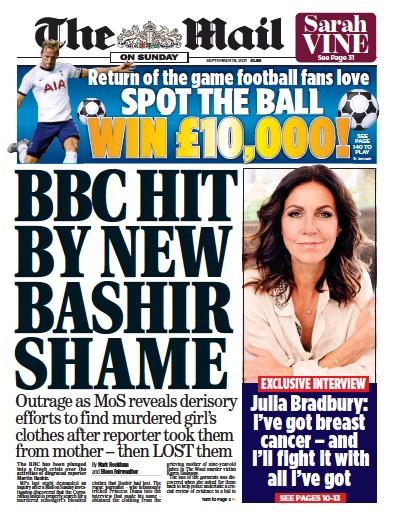 The Mail on Sunday (UK) Newspaper Front Page for 19 September 2021