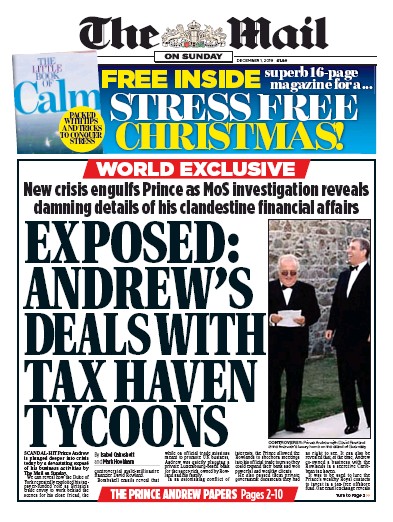 The Mail on Sunday Newspaper Front Page for 1 December 2019