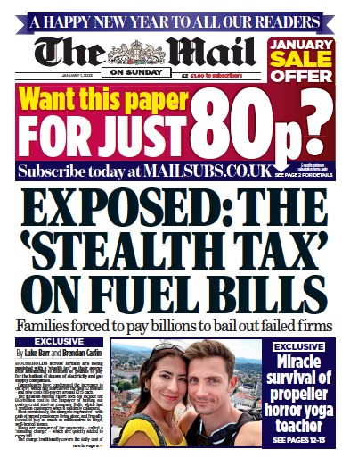 The Mail on Sunday (UK) Newspaper Front Page for 1 January 2023