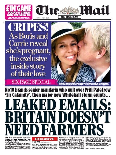 The Mail on Sunday Newspaper Front Page for 1 March 2020