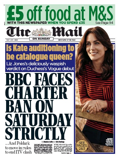 The Mail on Sunday Newspaper Front Page for 1 May 2016