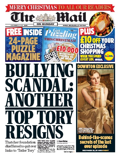 The Mail on Sunday Newspaper Front Page for 20 December 2015
