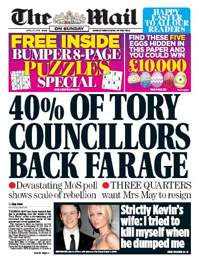 The Mail on Sunday (UK) Newspaper Front Page for 21 April 2019