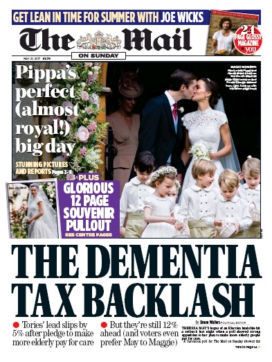 The Mail on Sunday Newspaper Front Page for 21 May 2017