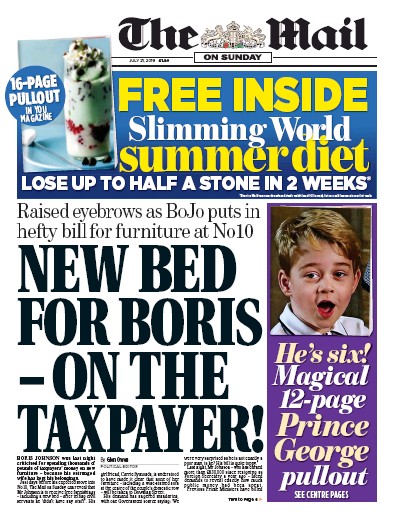 The Mail on Sunday Newspaper Front Page for 21 July 2019