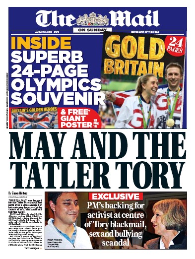 The Mail on Sunday Newspaper Front Page for 21 August 2016