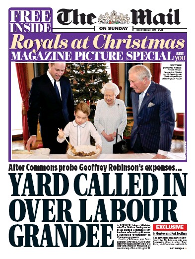The Mail on Sunday Newspaper Front Page for 22 December 2019