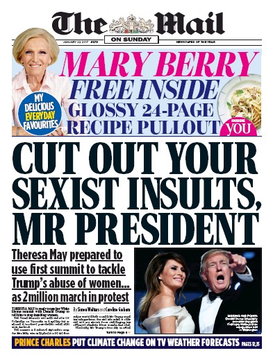 The Mail on Sunday (UK) Newspaper Front Page for 22 January 2017
