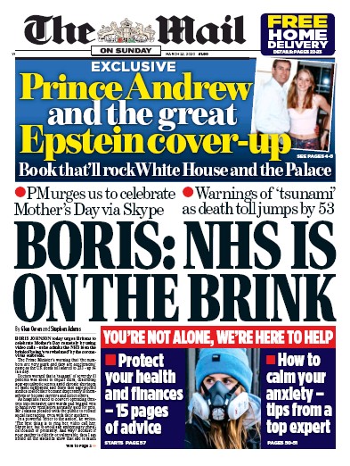 The Mail on Sunday Newspaper Front Page for 22 March 2020