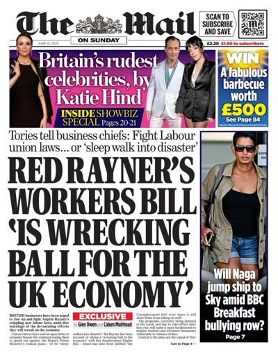 The Mail on Sunday (UK) Newspaper Front Page for 22 June 2025