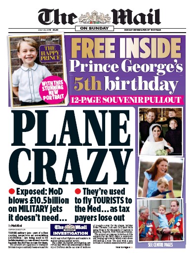 The Mail on Sunday Newspaper Front Page for 22 July 2018