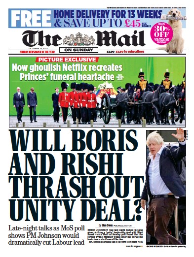 The Mail on Sunday Newspaper Front Page for 23 October 2022
