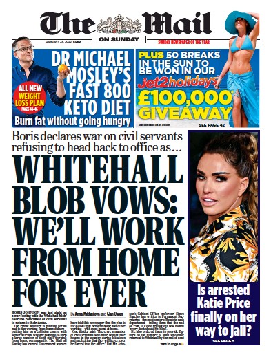 The Mail on Sunday (UK) Newspaper Front Page for 23 January 2022