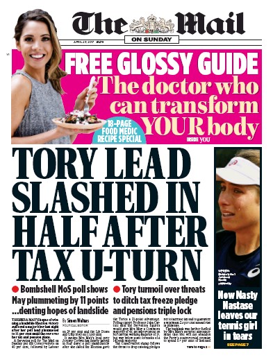 The Mail on Sunday Newspaper Front Page for 23 April 2017