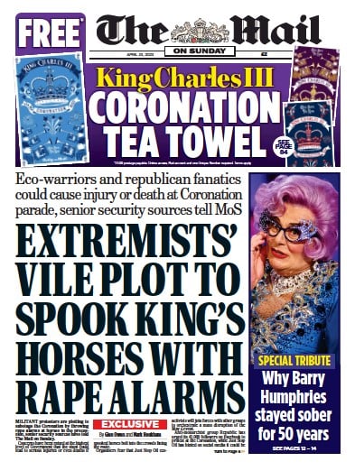 The Mail on Sunday (UK) Newspaper Front Page for 23 April 2023
