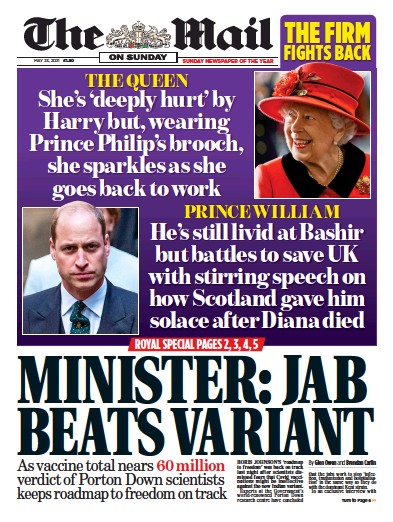 The Mail on Sunday (UK) Newspaper Front Page for 23 May 2021