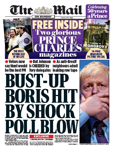 The Mail on Sunday Newspaper Front Page for 23 June 2019