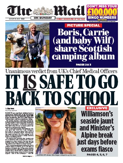 The Mail on Sunday Newspaper Front Page for 23 August 2020