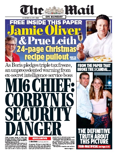 The Mail on Sunday Newspaper Front Page for 24 November 2019