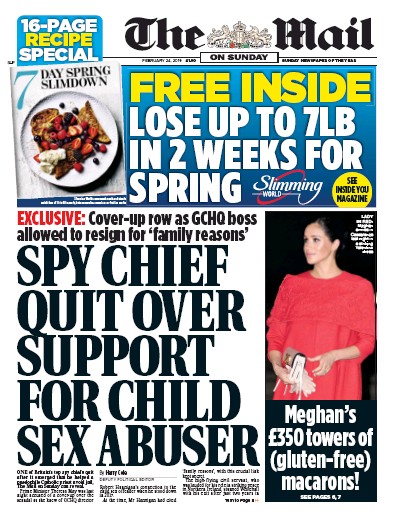 The Mail on Sunday Newspaper Front Page for 24 February 2019