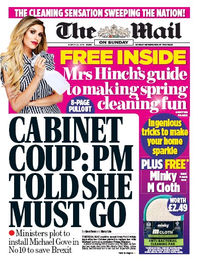 The Mail on Sunday Newspaper Front Page for 24 March 2019