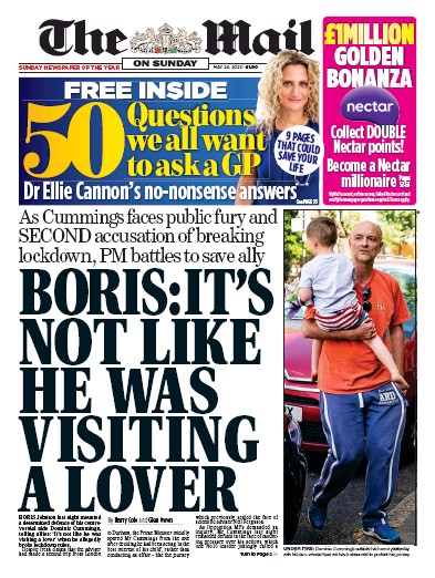 The Mail on Sunday Newspaper Front Page for 24 May 2020