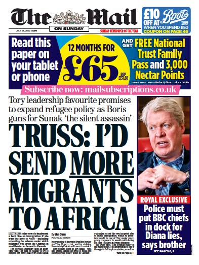 The Mail on Sunday (UK) Newspaper Front Page for 24 July 2022