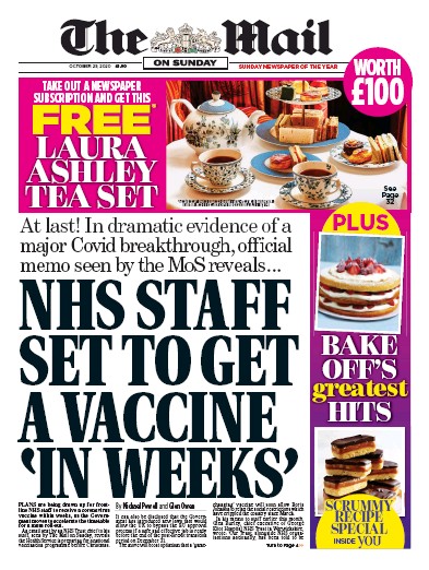 The Mail on Sunday Newspaper Front Page for 25 October 2020