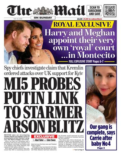 The Mail on Sunday (UK) Newspaper Front Page for 25 May 2025