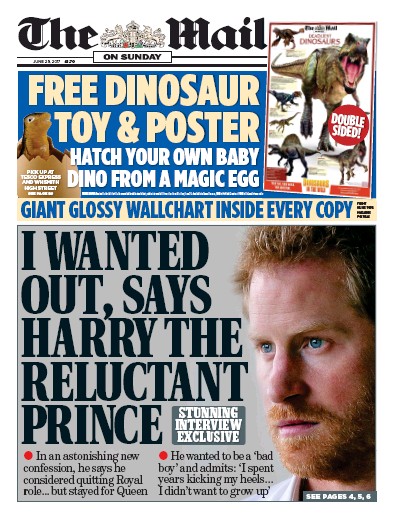 The Mail on Sunday Newspaper Front Page for 25 June 2017