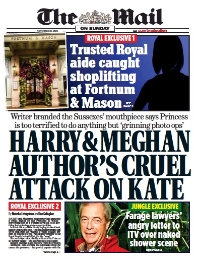 The Mail on Sunday (UK) Newspaper Front Page for 26 November 2023