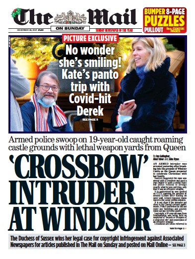 The Mail on Sunday (UK) Newspaper Front Page for 26 December 2021
