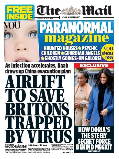 The Mail on Sunday Newspaper Front Page for 26 January 2020