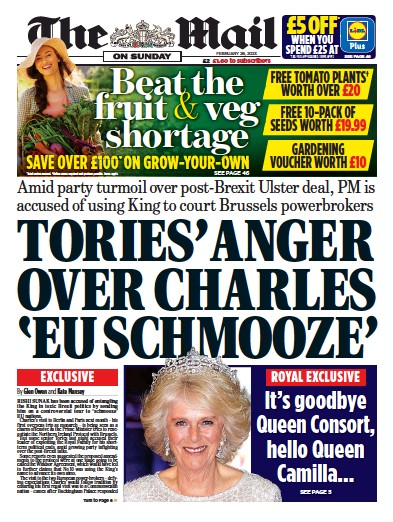 The Mail on Sunday (UK) Newspaper Front Page for 26 February 2023
